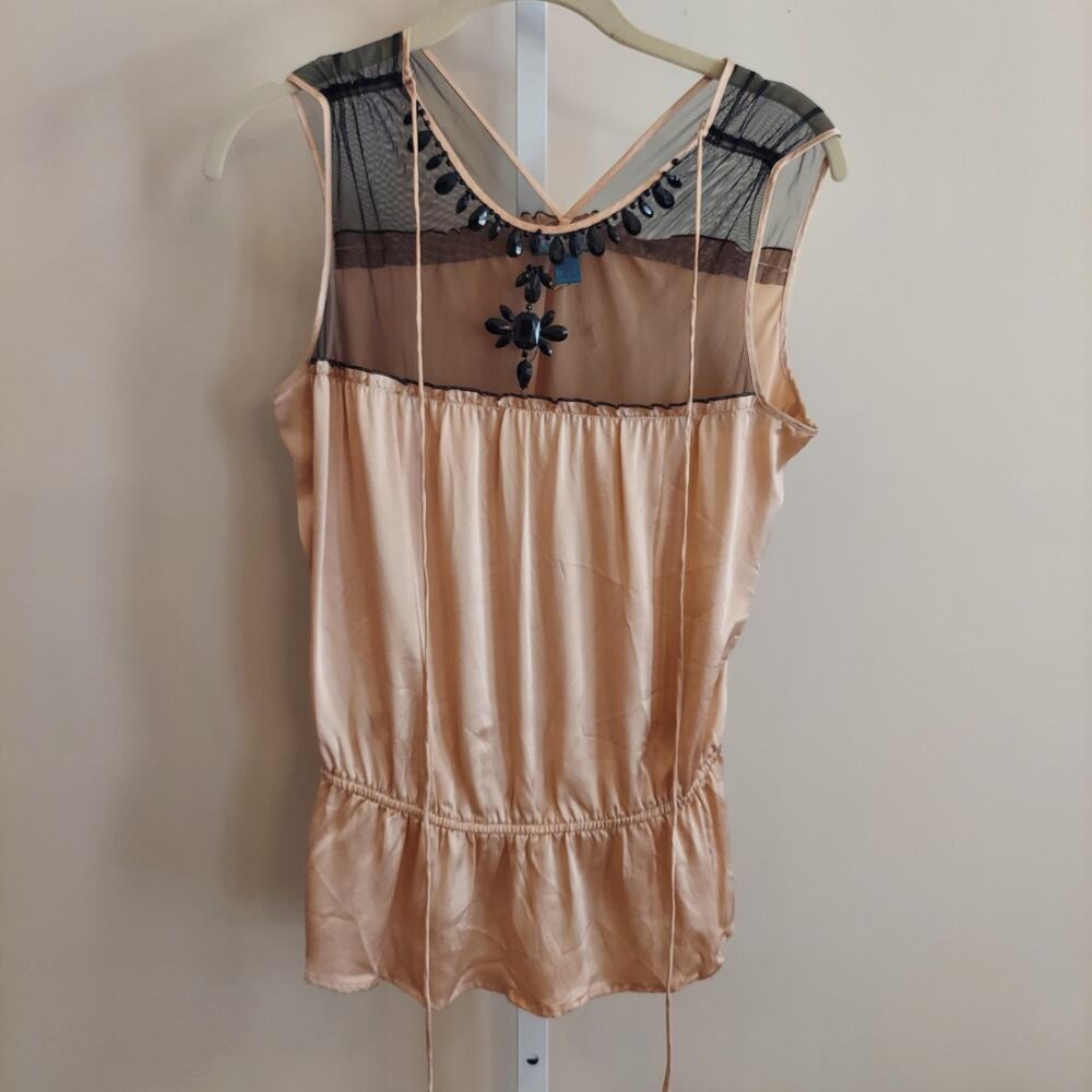 Plenty by Tracy Reese Silk Blouse Y2K Mesh Beaded Peplum Fairy Grunge Ballet